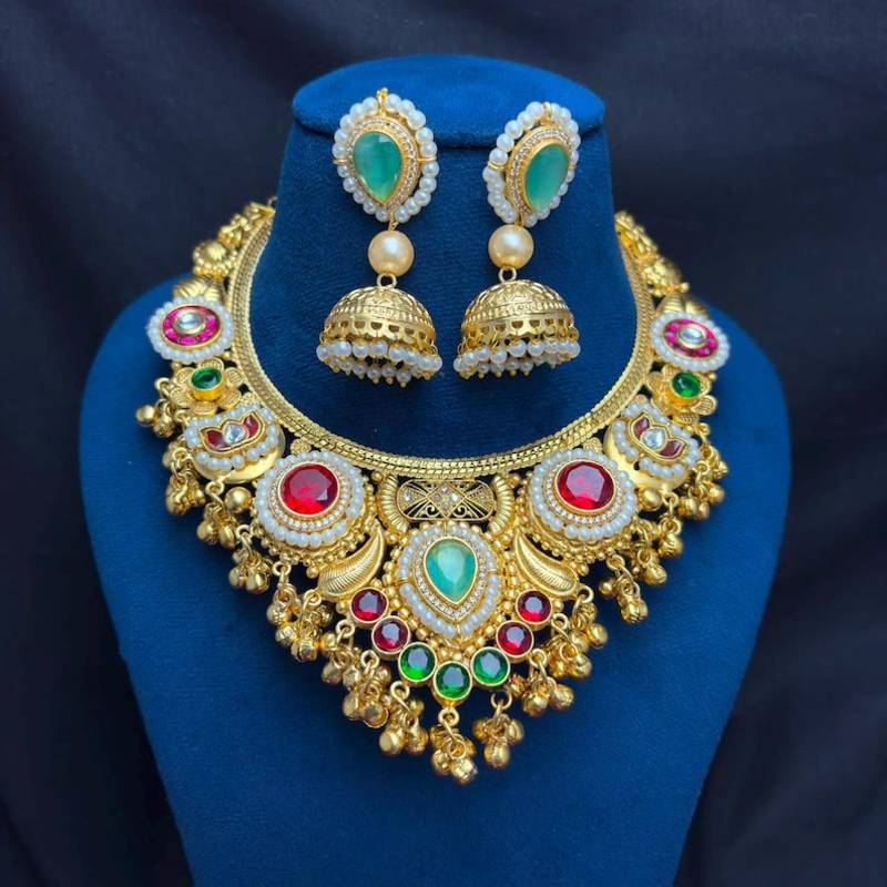 South Indian Gold Bridal Necklace Set, Kundan Jhumka Jewelry