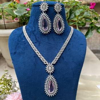 Pink Teardrop Crystal Necklace Set, Silver Statement Jewelry Set, Bridal Necklace Earrings 3