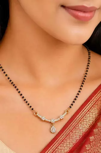 Black Beaded Mangalsutra Necklace, Gold Tone Pendant, Maharashtrian Wedding Jewelry