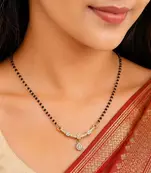 Black Beaded Mangalsutra Necklace, Gold Tone Pendant, Maharashtrian Wedding Jewelry