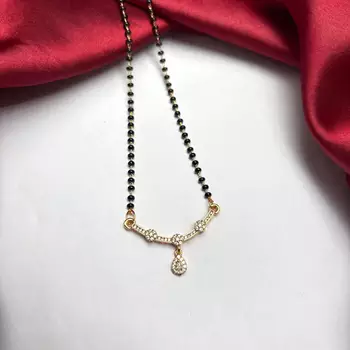 Black Beaded Mangalsutra Necklace, Gold Tone Pendant, Maharashtrian Wedding Jewelry 2
