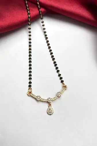 Black Beaded Mangalsutra Necklace, Gold Tone Pendant, Maharashtrian Wedding Jewelry