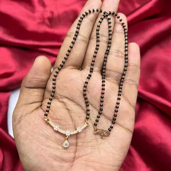 Black Beaded Mangalsutra Necklace, Gold Tone Pendant, Maharashtrian Wedding Jewelry 3