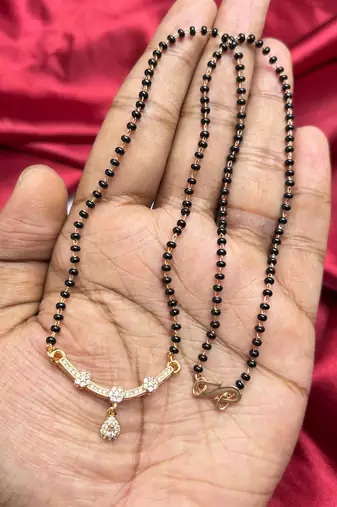 Black Beaded Mangalsutra Necklace, Gold Tone Pendant, Maharashtrian Wedding Jewelry