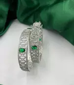 Silver CZ Bangles with Green Stones: Indian Bridal Jewelry Set