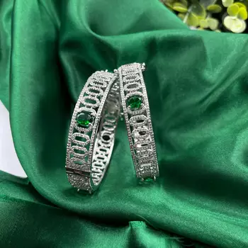 Silver CZ Bangles with Green Stones: Indian Bridal Jewelry Set 2