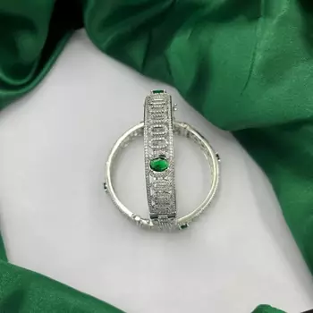 Silver CZ Bangles with Green Stones: Indian Bridal Jewelry Set 3
