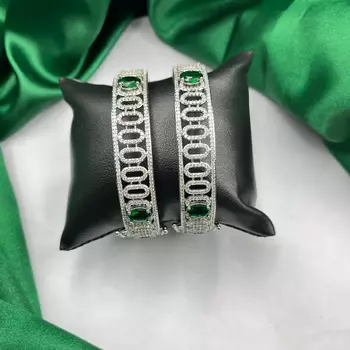 Silver CZ Bangles with Green Stones: Indian Bridal Jewelry Set 4