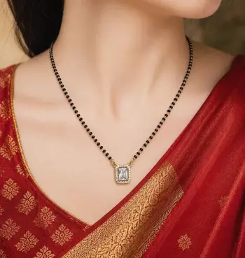 Black Beaded Mangalsutra Necklace, Gold Pendant, Indian Wedding Jewelry 1
