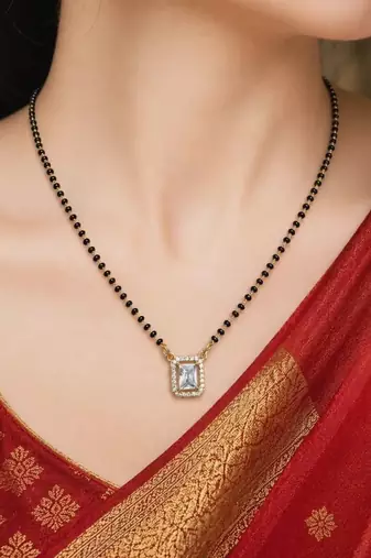 Black Beaded Mangalsutra Necklace, Gold Pendant, Indian Wedding Jewelry