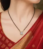 Black Beaded Mangalsutra Necklace, Gold Pendant, Indian Wedding Jewelry