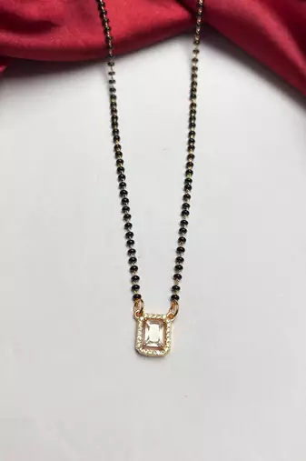Black Beaded Mangalsutra Necklace, Gold Pendant, Indian Wedding Jewelry