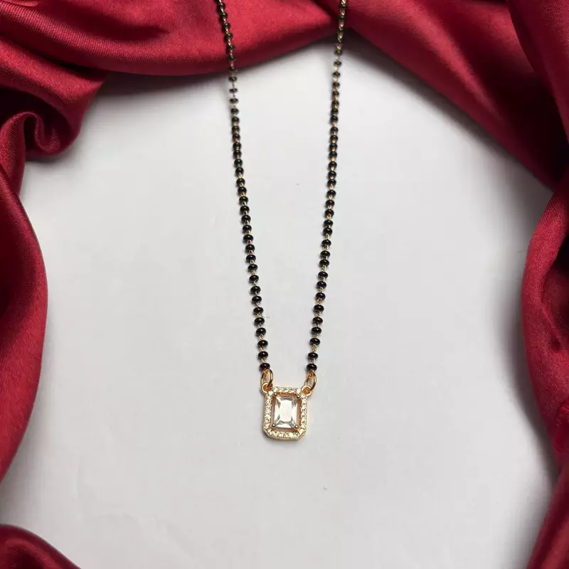 Black Beaded Mangalsutra Necklace, Gold Pendant, Indian Wedding Jewelry