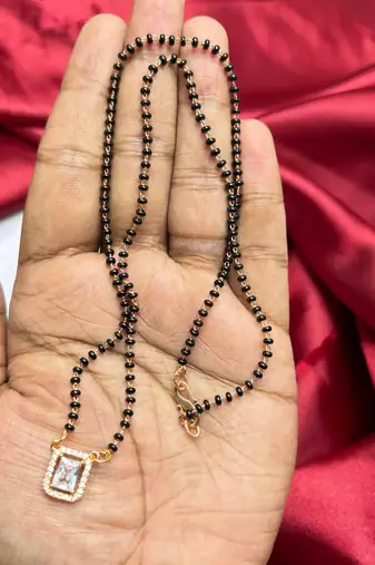 Black Beaded Mangalsutra Necklace, Gold Pendant, Indian Wedding Jewelry