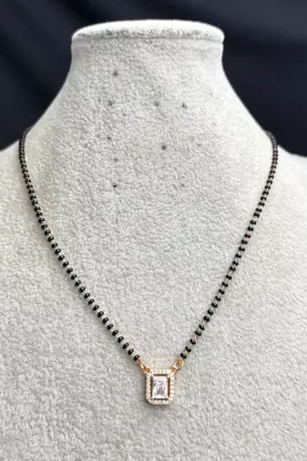 Black Beaded Mangalsutra Necklace, Gold Pendant, Indian Wedding Jewelry
