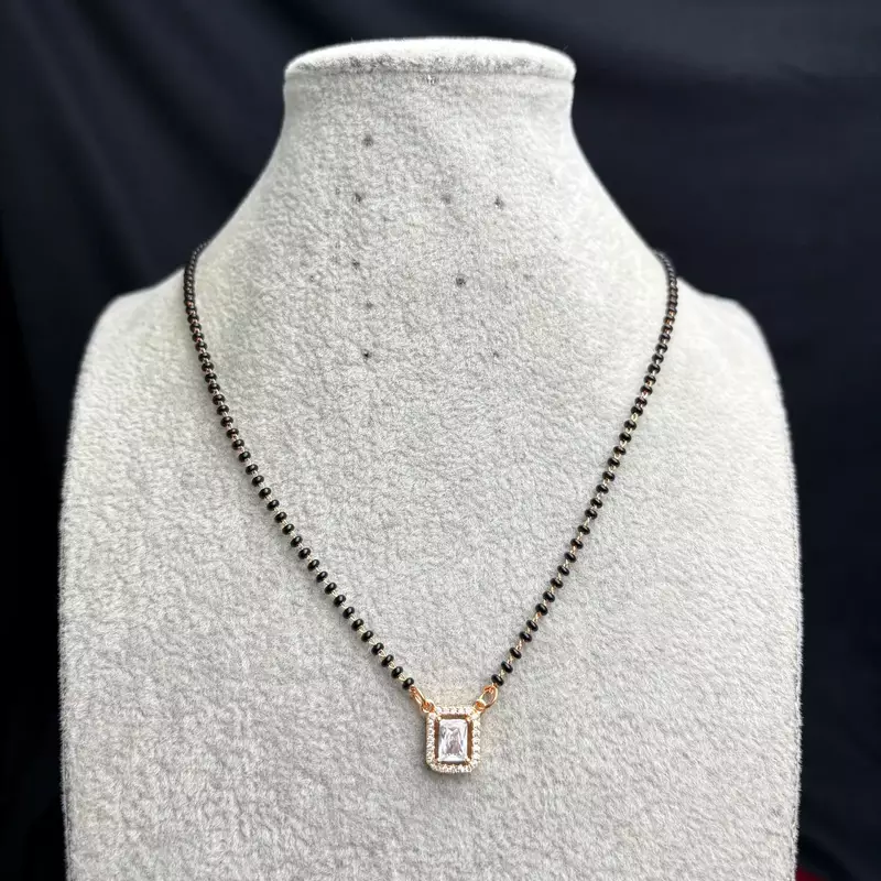 Black Beaded Mangalsutra Necklace, Gold Pendant, Indian Wedding Jewelry