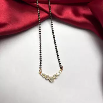 Black Beaded Mangalsutra Necklace, Gold Tone CZ Pendant, Indian Wedding Jewelry 2