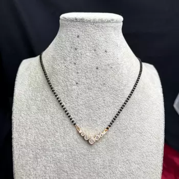 Black Beaded Mangalsutra Necklace, Gold Tone CZ Pendant, Indian Wedding Jewelry 4