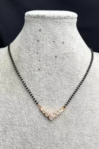 Black Beaded Mangalsutra Necklace, Gold Tone CZ Pendant, Indian Wedding Jewelry