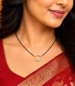 Black Beaded Mangalsutra Necklace, Gold Plated Round Pendant, Traditional Indian Wedding Jewelry