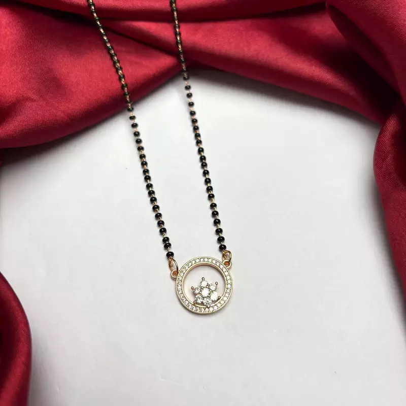 Black Beaded Mangalsutra Necklace, Gold Plated Round Pendant, Traditional Indian Wedding Jewelry