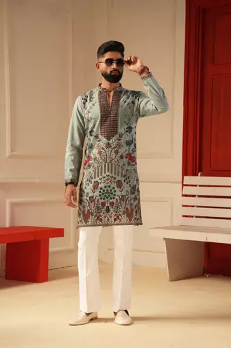 Sky blue v neck kurta for men | premium sort kurta