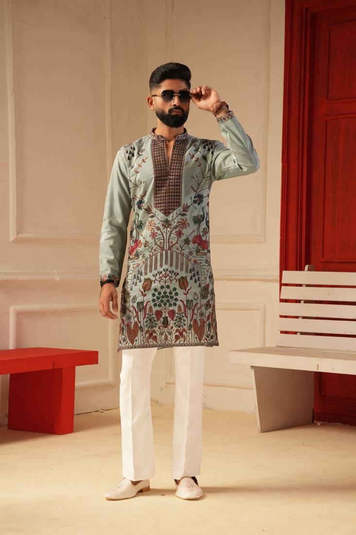 Sky blue v neck kurta for men | premium sort kurta