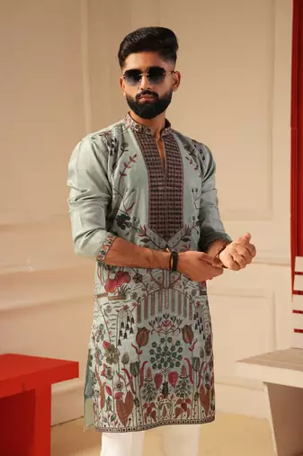 Sky blue v neck kurta for men | premium sort kurta