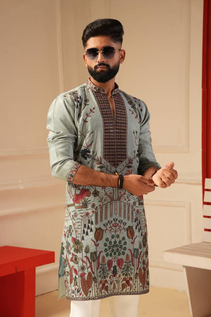 Sky blue v neck kurta for men | premium sort kurta