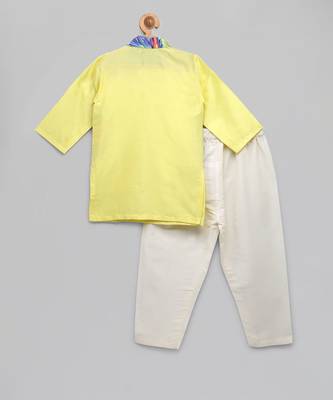 Lime yellow printed cotton silk kurta set 4