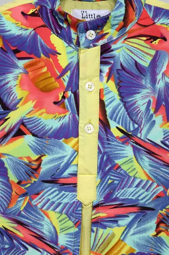 Lime yellow printed cotton silk kurta set