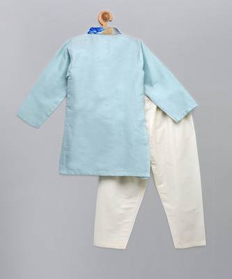 Pastel blue printed cotton silk kurta set 5