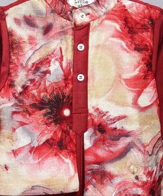 Deep red printed cotton silk kurta set 3