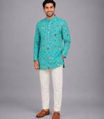 Blue printed cotton silk kurta set