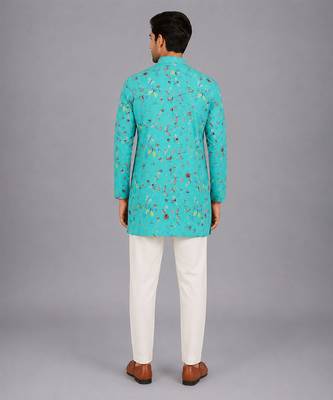 Blue printed cotton silk kurta set 2