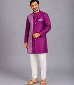 Purple woven cotton silk kurta set