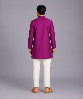 Purple woven cotton silk kurta set 2