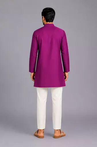 Purple woven cotton silk kurta set