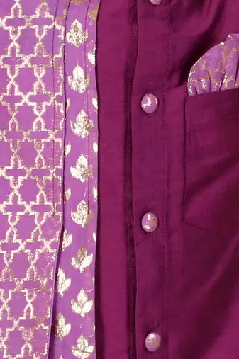 Purple woven cotton silk kurta set