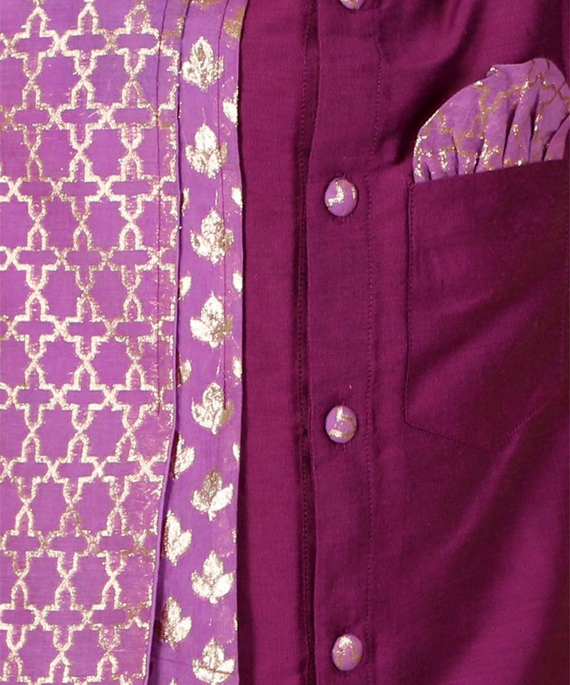 Purple woven cotton silk kurta set
