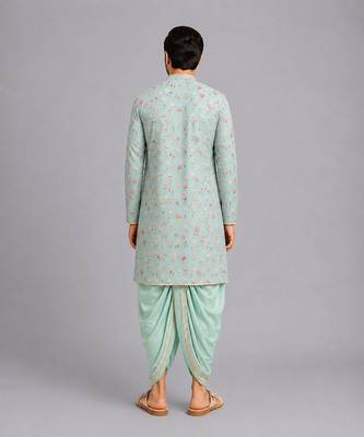 Mint green lotus printed cotton silk dhoti kurta set 2