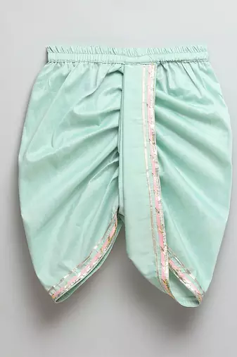 Mint green lotus printed cotton silk dhoti kurta set