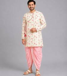 Off white printed cotton silk dhoti kurta set