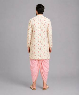 Off white printed cotton silk dhoti kurta set 2