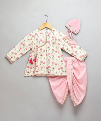 Off white printed cotton silk dhoti kurta set 3