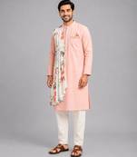 Peach printed cotton silk kurta set