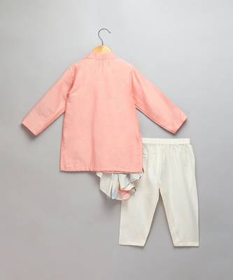Peach printed cotton silk kurta set 3