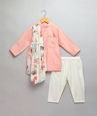Peach printed cotton silk kurta set 4