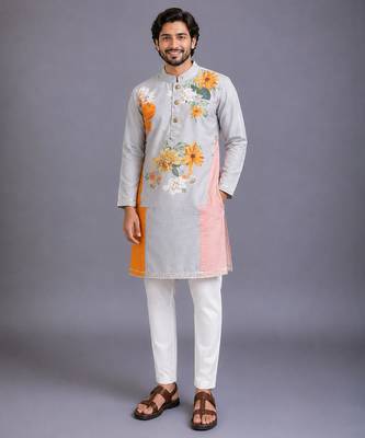 Multicolor printed cotton silk kurta set 1