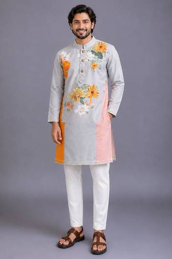 Multicolor printed cotton silk kurta set